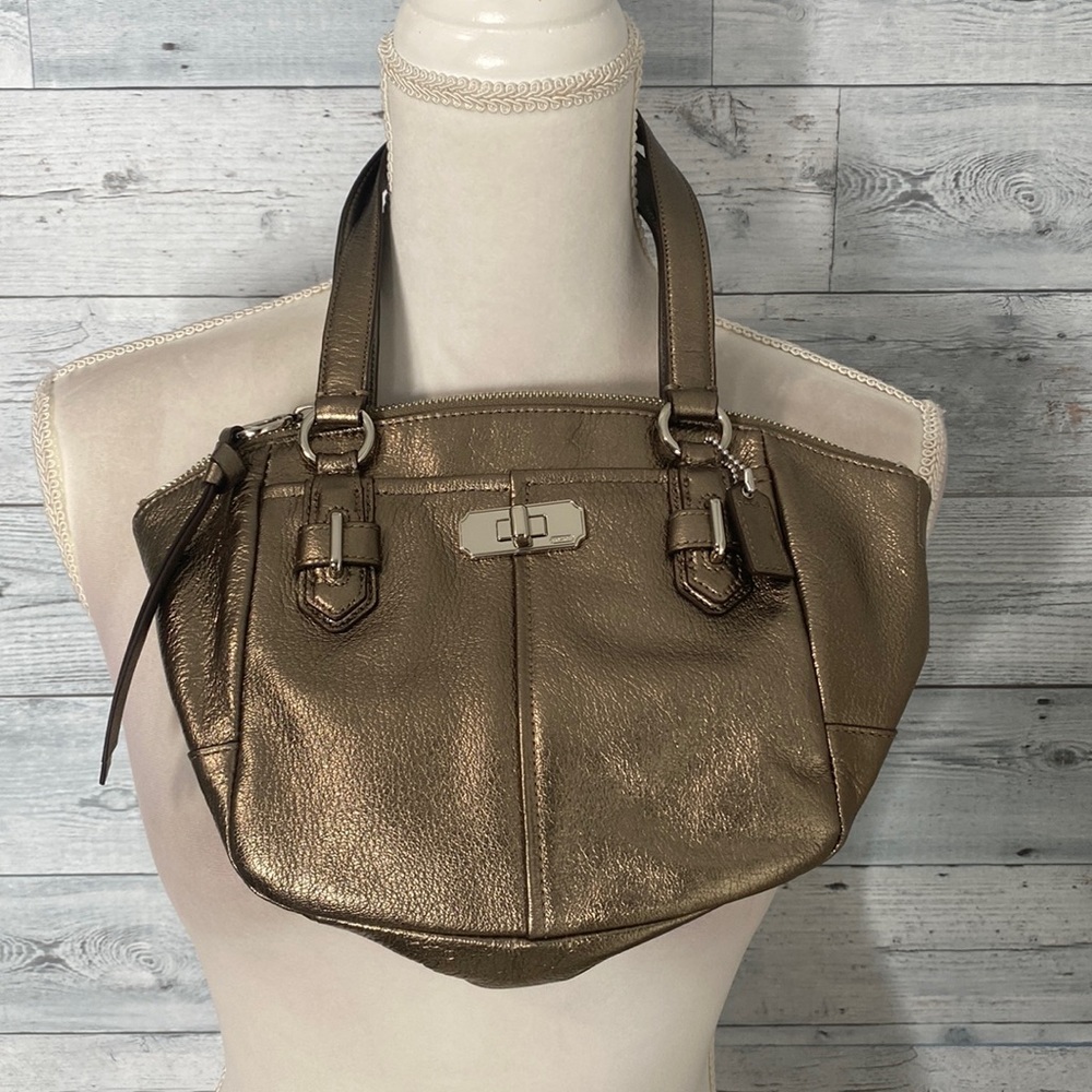 COACH GUN METAL METALLIC SHOULDER BAG